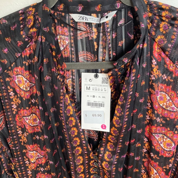 Zara Paisley Floral Print Blouson  Mini Dress size M. NWT - Picture 3 of 9
